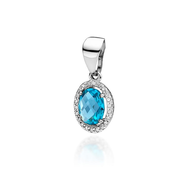Zawieszka z białego złota 585 z topazem i diamentem 0,11ct The Diamonds BZ-80-b