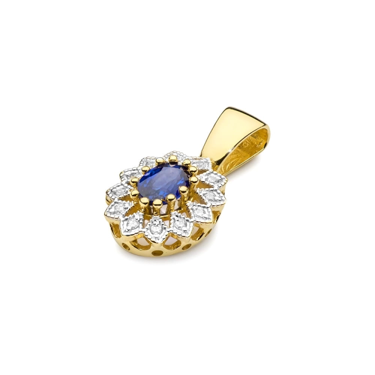 Zawieszka z żółtego złota 585 z szafirem i diamentami 0,10ct The Diamonds BZ-354-szafir