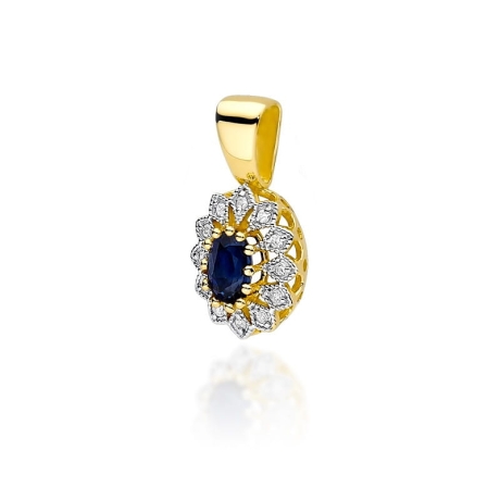 Przejdź do produktu Zawieszka z żółtego złota 585 z szafirem i diamentami 0,10ct The Diamonds