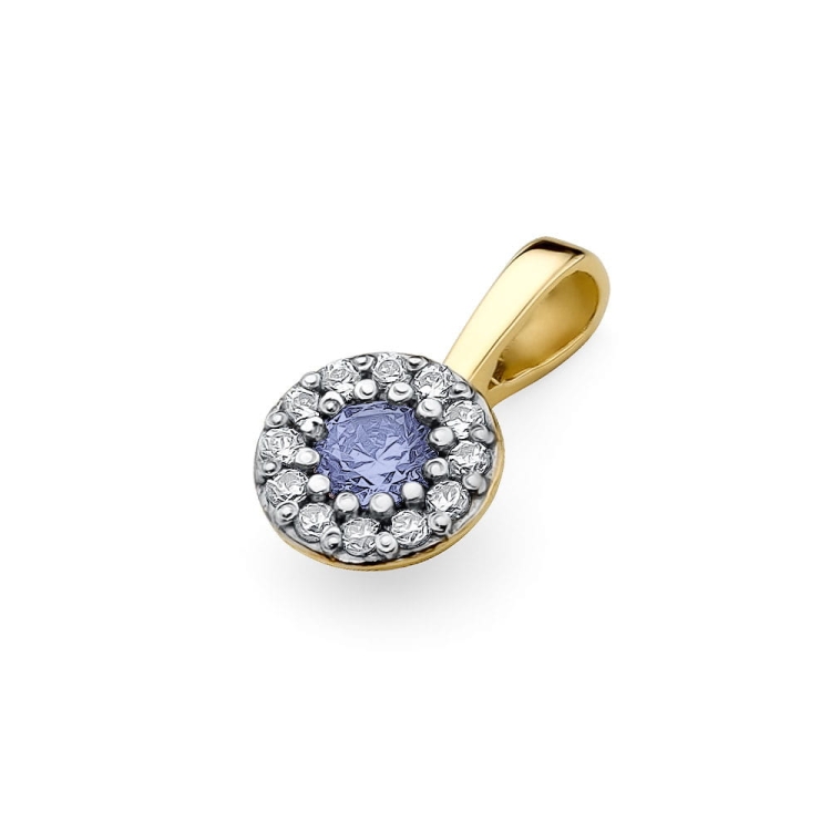 Zawieszka z żółtego złota 585 z tanzanitem i diamentami 0,10ct The Diamonds BZ-443-tanzanit
