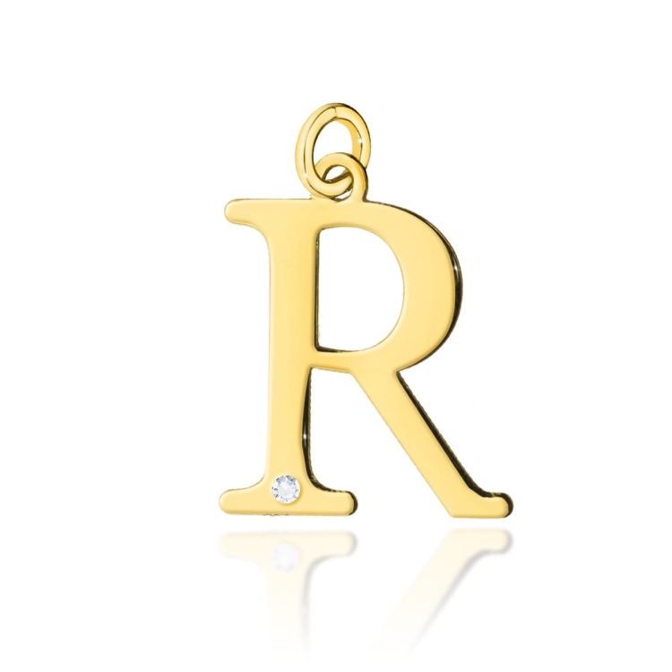 Zawieszka literka R z żółtego złota 585 z diamentem 0,005ct The Diamonds BZ-69-R