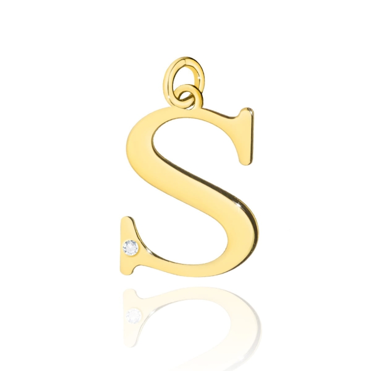 Zawieszka literka S z żółtego złota 585 z diamentem 0,005ct The Diamonds BZ-69-S
