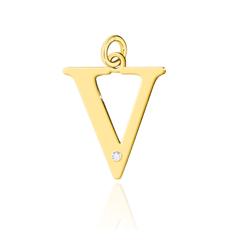 Zawieszka literka V z żółtego złota 585 z diamentem 0,005ct The Diamonds BZ-69-V