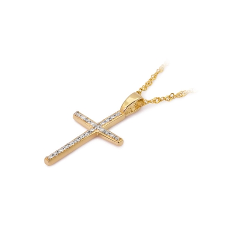Przejdź do produktu Zawieszka z żółtego złota krzyż z diamentami 0,05ct The Diamonds 