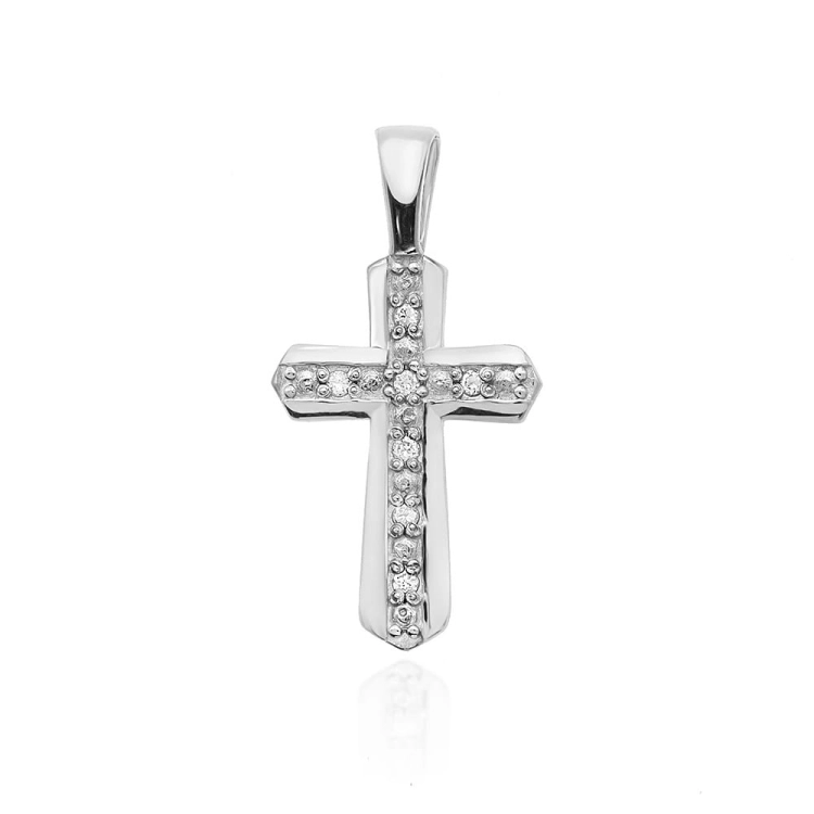 Zawieszka z białego złota krzyż z diamentami 0,03ct The Diamonds BK-5-b