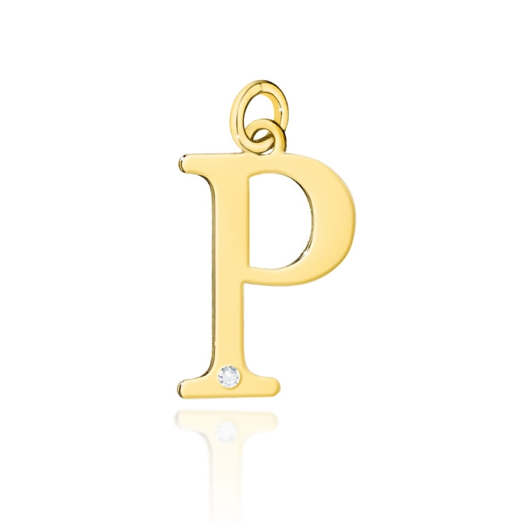 Zawieszka duża literka P z żółtego złota 585 z diamentem 0,005ct The Diamonds  BZ-69-P-d