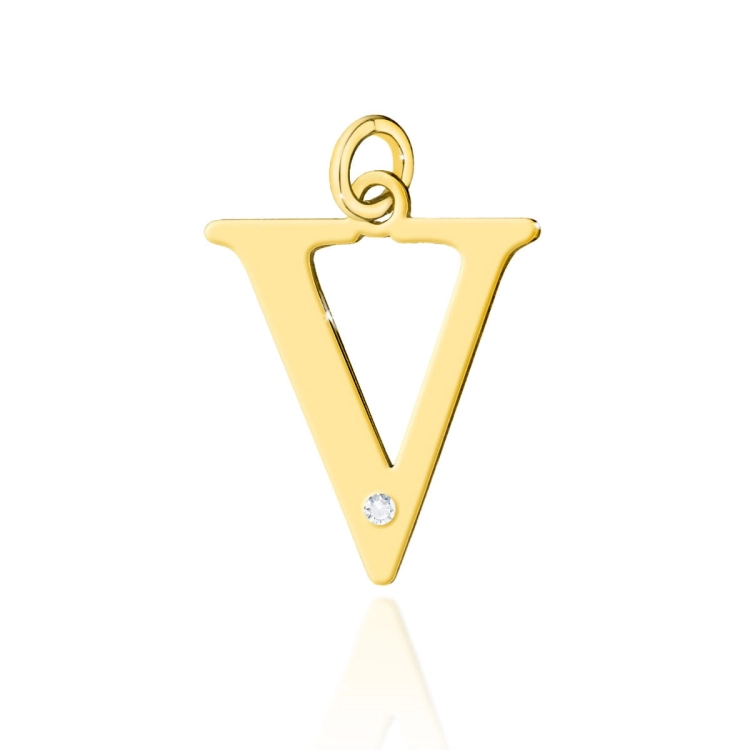 Zawieszka duża literka V z żółtego złota 585 z diamentem 0,005ct The Diamonds BZ-69-V-d