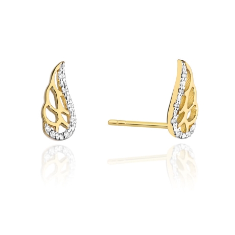 Przejdź do produktu Kolczyki z żółtego złota 585 z diamentami 0,06ct skrzydła The Diamonds
