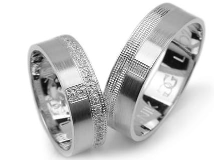 Obrączki ślubne z białego złota płaskie z cyrkoniami 6mm Lovely L022-b