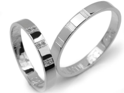 Obrączki ślubne z białego złota płaskie z cyrkoniami 3mm Lovely L029-b