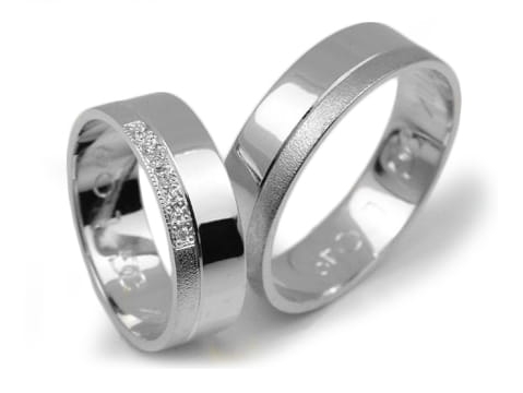 Obrączki ślubne z białego złota płaskie z cyrkoniami 6mm Lovely L049-b