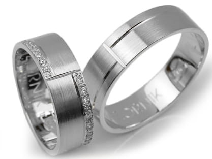 Obrączki ślubne z białego złota płaskie z cyrkoniami 6mm Lovely L058-b