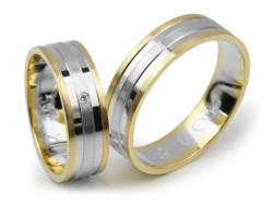 Obrączki ślubne dwukolorowe płaskie z cyrkonią 6mm Lovely L066-k