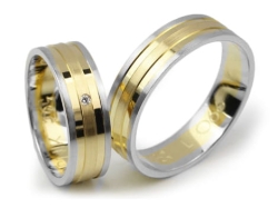 Obrączki ślubne dwukolorowe płaskie z cyrkonią 6mm Lovely L066-k
