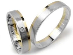 Dwukolorowe obrączki ślubne płaskie z cyrkonią 4mm Lovely L075-k