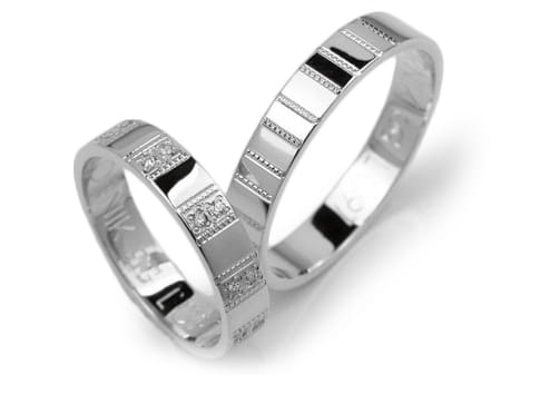 Obrączki ślubne z białego złota płaskie z cyrkoniami 4mm Lovely L097-b