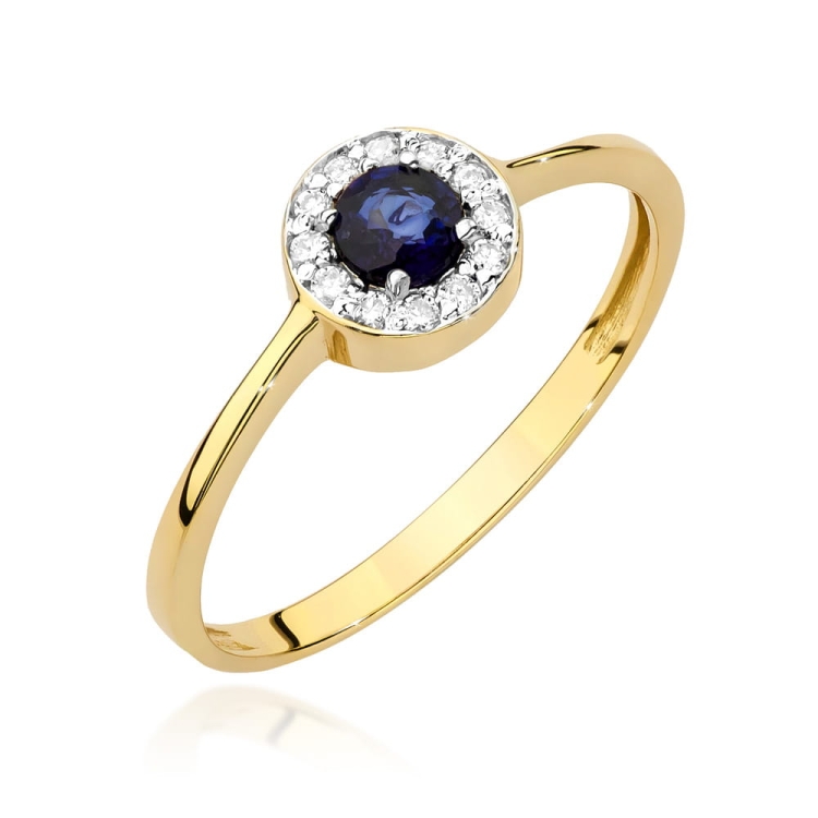 Pierścionek zaręczynowy z żółtego złota z szafirem i diamentami 0,10ct Fire Of Love