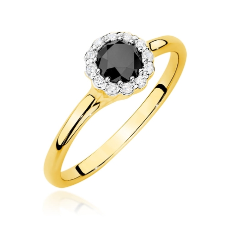 Przejdź do produktu Pierścionek zaręczynowy z żółtego złota czarnym diamentem i diamentami 0,10ct Fire Of Love