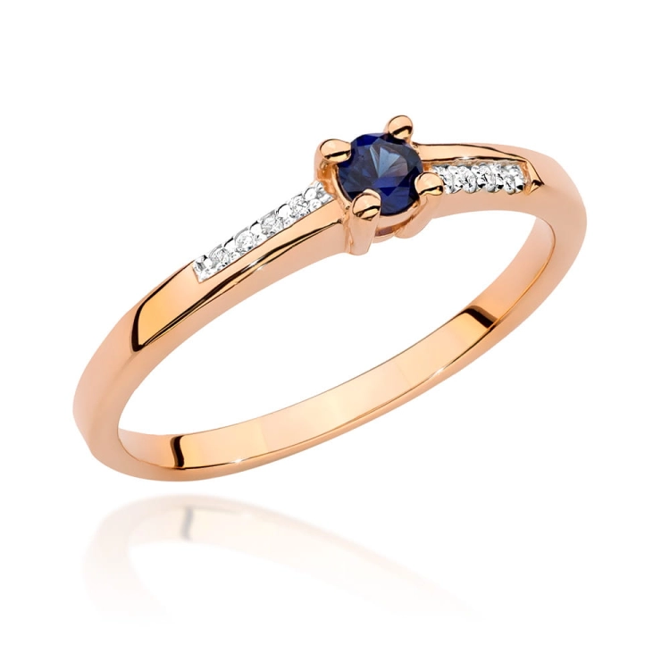 Pierścionek zaręczynowy z różowego złota z szafirem i diamentami 0,04ct Fire Of Love
