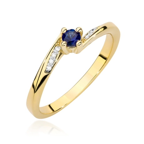 Przejdź do produktu Pierścionek zaręczynowy z żółtego złota z szafirem i diamentami 0,04ct Fire Of Love
