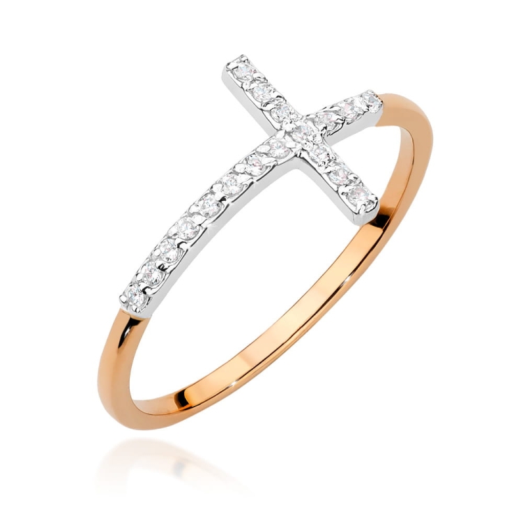Pierścionek zaręczynowy z różowego złota z diamentami 0,09ct krzyż Fire Of Love