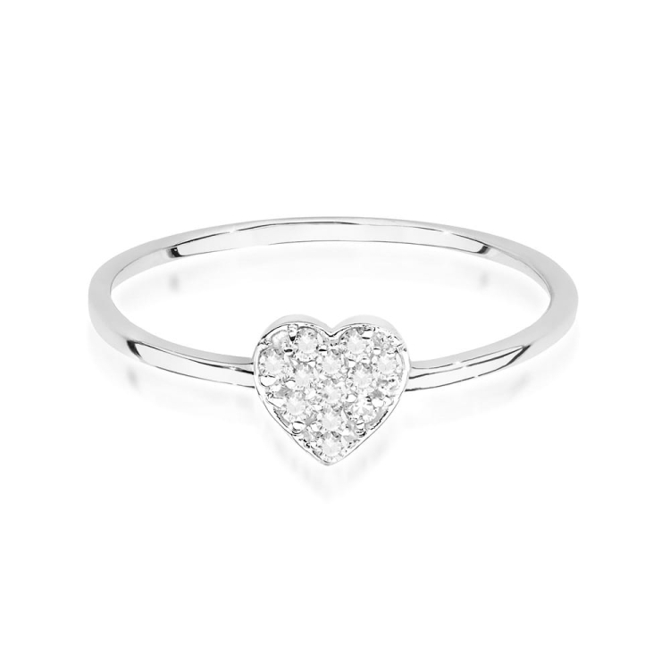 Pierścionek zaręczynowy z białego złota z diamentami 0,10ct serce Fire Of Love