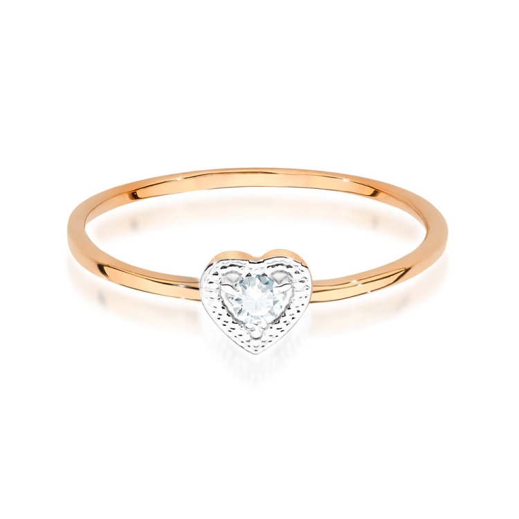 Pierścionek zaręczynowy z różowego złota z diamentem 0,02ct serce Fire Of Love