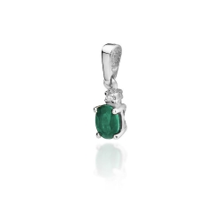 Zawieszka z białego złota 585 z szmaragdem i diamentem 0,014ct The Diamonds