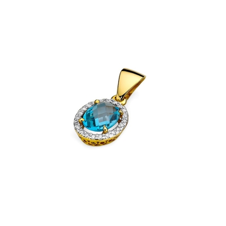 Przejdź do produktu Zawieszka z żółtego złota 585 z topazem i diamentami 0,11ct The Diamonds 