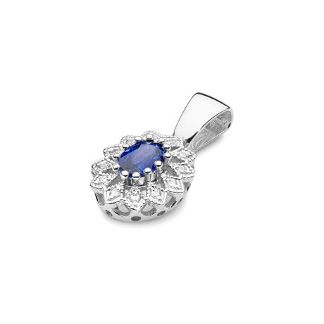 Przejdź do produktu Zawieszka z białego złota 585 z szafirem i diamentami 0,10ct The Diamonds