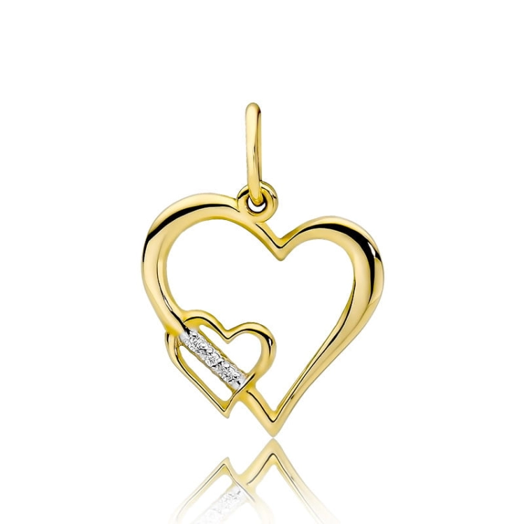 Zawieszka z żółtego złota serce z diamentami 0,015ct The Diamonds