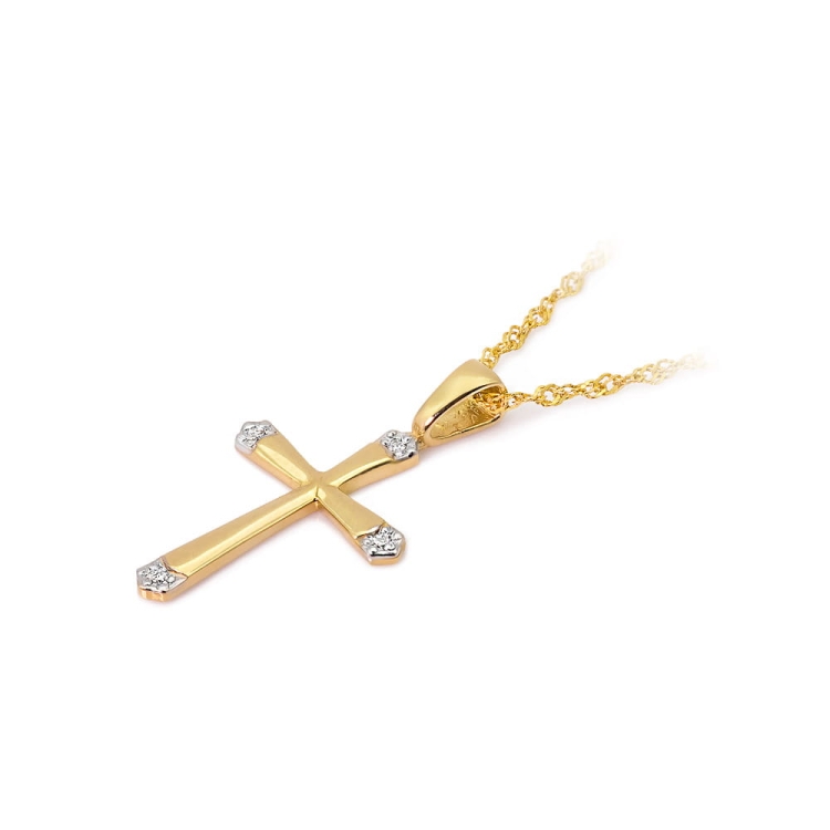 Zawieszka z żółtego złota krzyż z diamentami 0,02ct The Diamonds