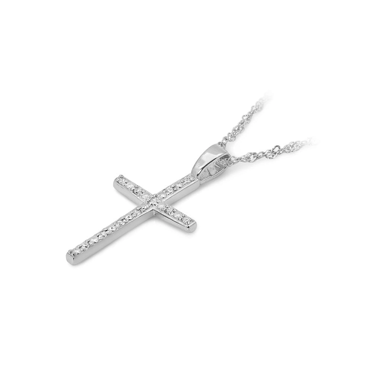 Zawieszka z białego złota krzyż z diamentami 0,05ct The Diamonds
