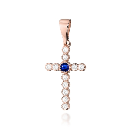 Przejdź do produktu Zawieszka z różowego złota krzyż z szafirem i diamentami 0,22ct The Diamonds 