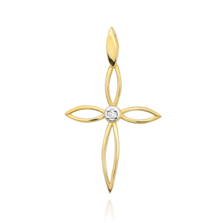 Zawieszka z żółtego złota krzyż z diamentem 0,02ct The Diamonds