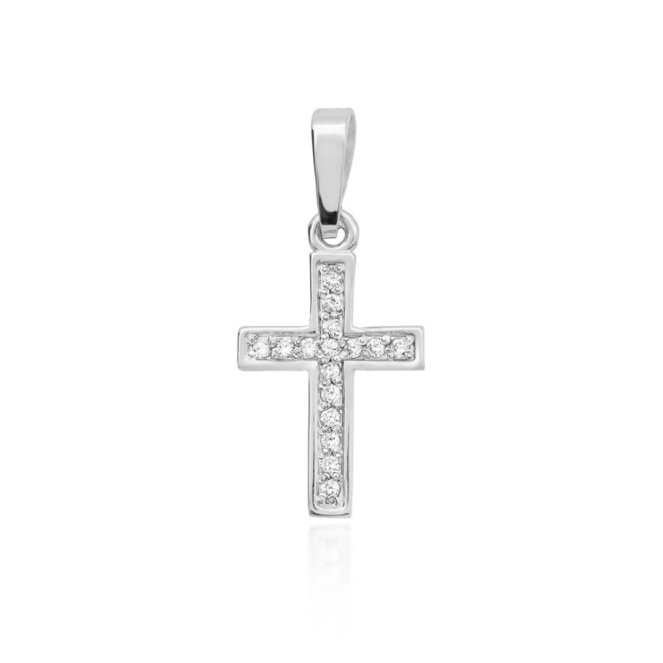 Zawieszka z białego złota krzyż z diamentami 0,08ct The Diamonds