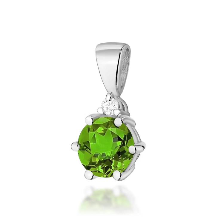 Zawieszka z białego złota 585 z oliwinem i diamentem 0,015ct The Diamonds