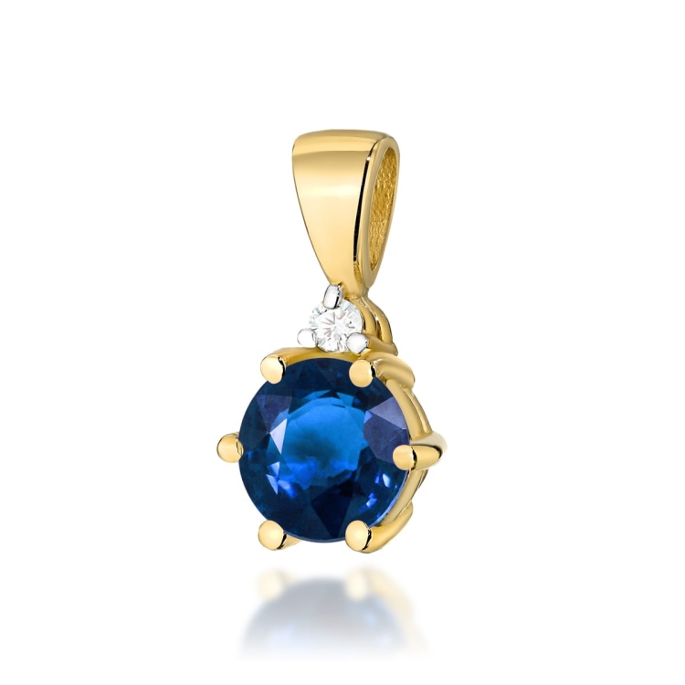 Zawieszka z żółtego złota 585 z szafirem i diamentem 0,015ct The Diamonds