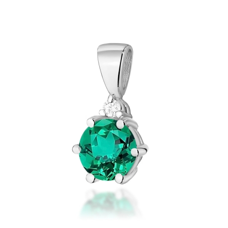 Przejdź do produktu Zawieszka z białego złota 585 z szmaragdem i diamentem 0,015ct The Diamonds 