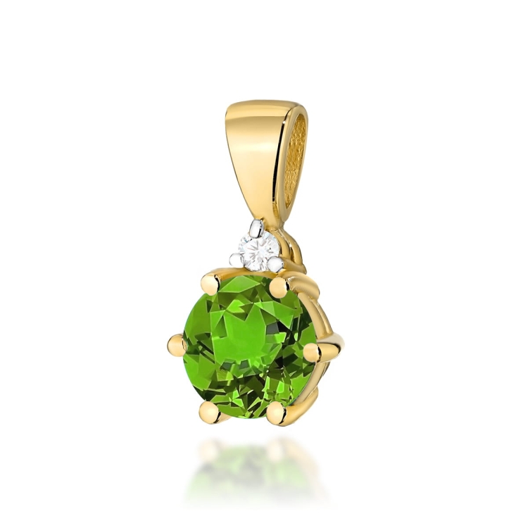 Zawieszka z żółtego złota 585 z oliwinem i diamentem 0,015ct The Diamonds