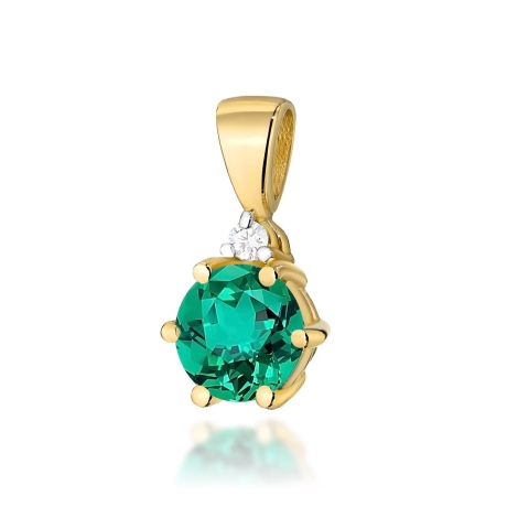 Przejdź do produktu Zawieszka z żółtego złota 585 z szmaragdem i diamentem 0,015ct The Diamonds 