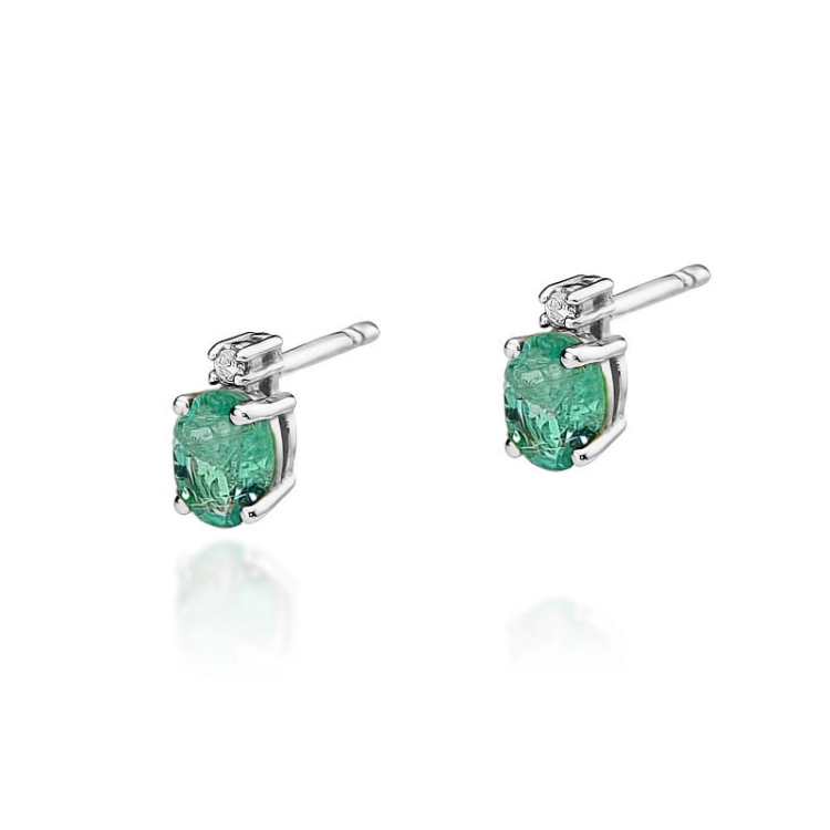 Kolczyki z białego złota 585 z szmaragdem i diamentami 0,03ct The Diamonds