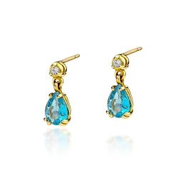 Kolczyki z żółtego złota 585 z topazem i diamentami 0,04ct The Diamonds