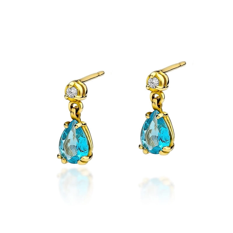Kolczyki z żółtego złota 585 z topazem i diamentami 0,04ct The Diamonds