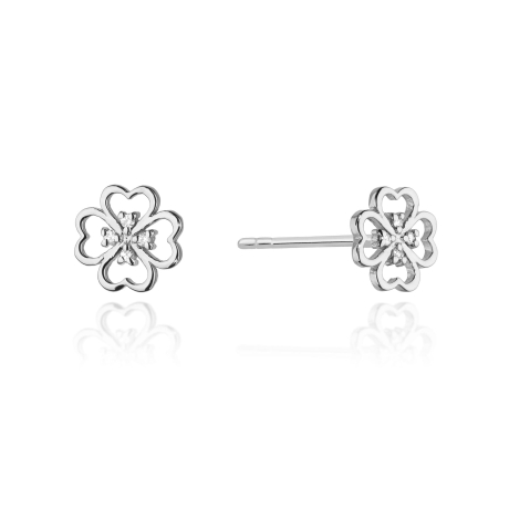 Przejdź do produktu Kolczyki z białego złota 585 z diamentami 0,04ct koniczyna The Diamonds