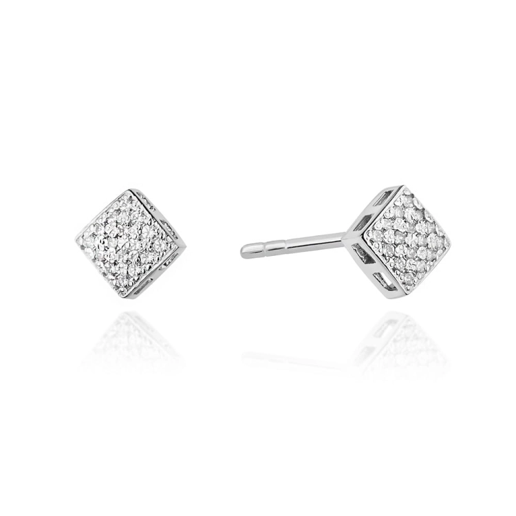 Kolczyki z białego złota 585 z diamentami 0,16ct kwadrat The Diamonds