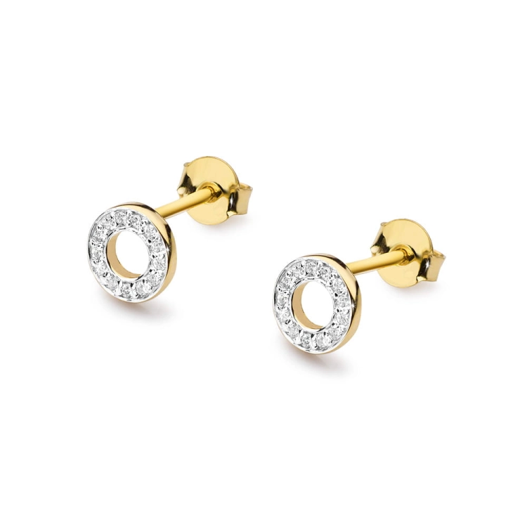 Kolczyki z żółtego złota 585 z diamentami 0,13ct kółka The Diamonds