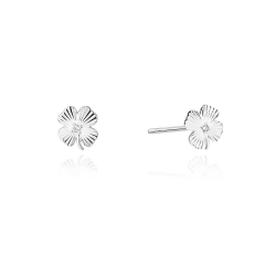 Kolczyki z białego złota 585 z diamentami 0,01ct koniczyna The Diamonds