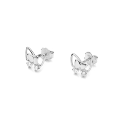 Kolczyki z białego złota 585 z diamentami 0,08ct motyl The Diamond