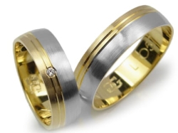 Obrączki ślubne z żółtego i rodowanego złota 333 półokrągłe z cyrkonią 6mm Lovely L057-333